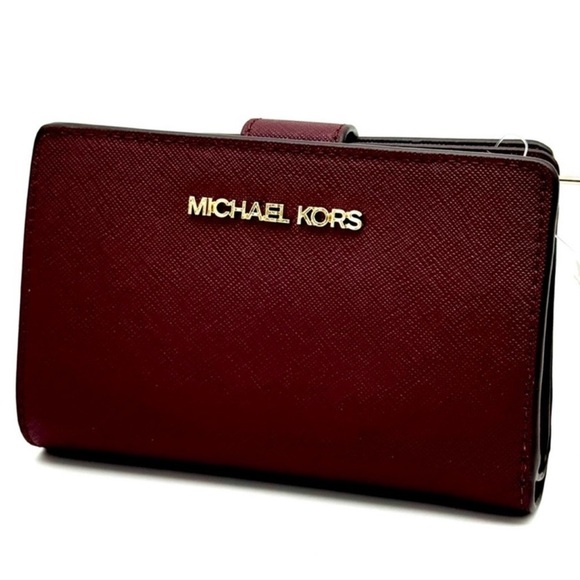 Michael Kors Medium Bifold Zip Chain Wallet Ox Blood - Picture 1 of 8
